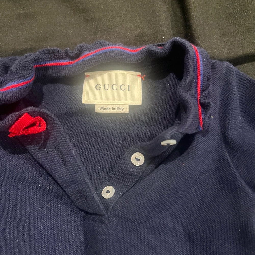 Gucci Blue and Red Polo Shirt Luxury Knit